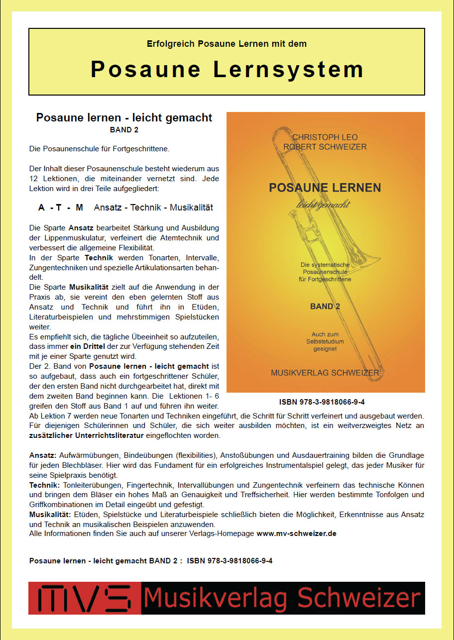 Posaune lernen - leicht gemacht Band2 (C-Notation, Bassschlüssel)